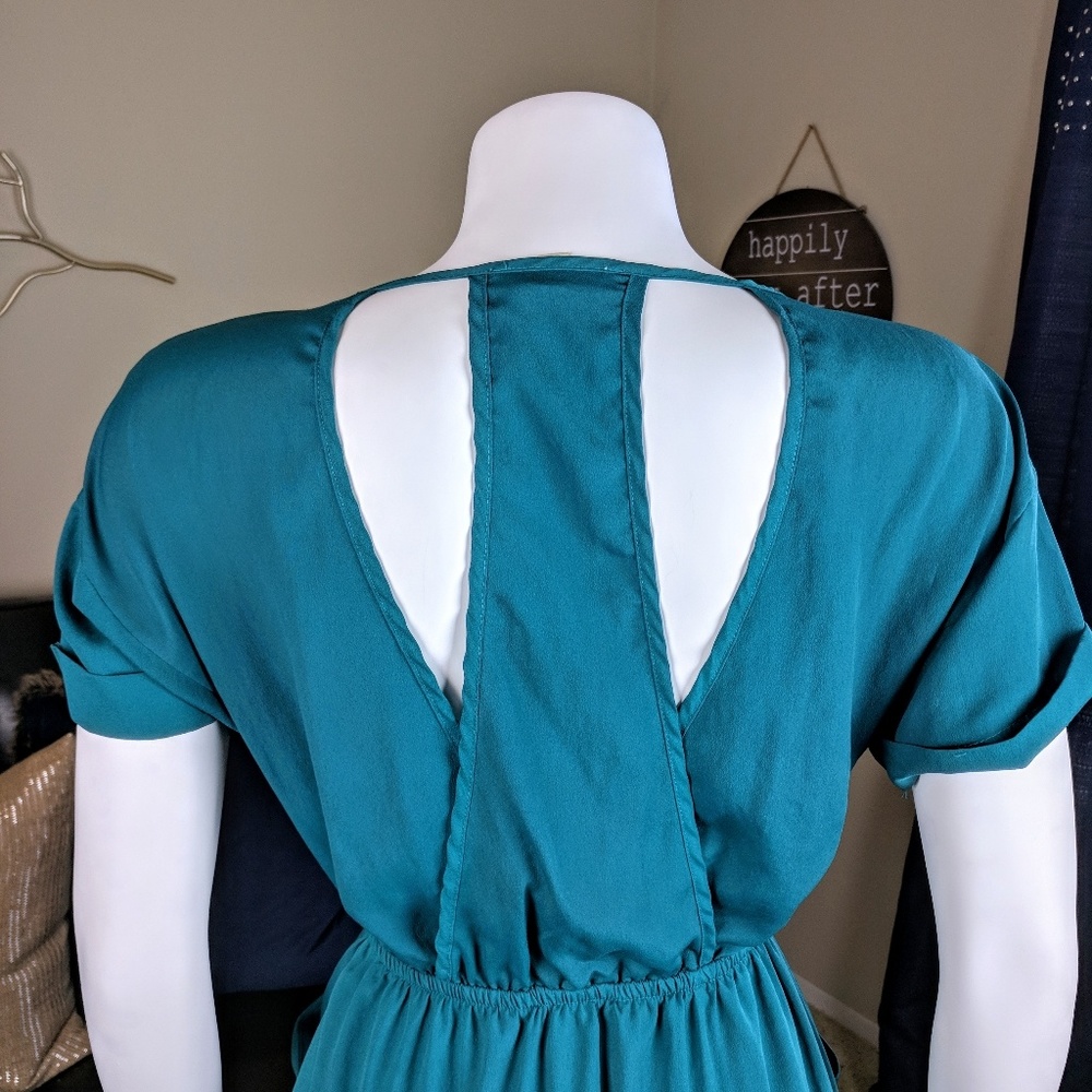 Lush Peacock Teal Elastic Waist Dress w/ Cutouts - Picture 5 of 8